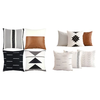 

10x Pillow Covers 18X18 Inch Short Plush Black White Geometric Faux Leather & Modern Quality Design