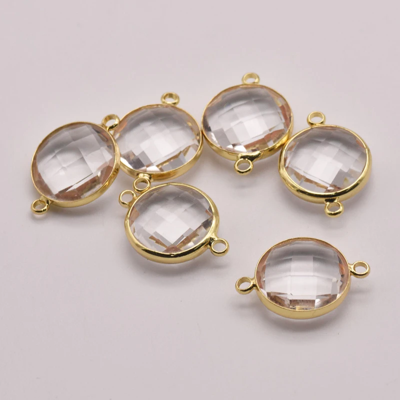 10Pcs/Lot 19mm*14mm Glass Alloy Brass With Gold Plating Charms For