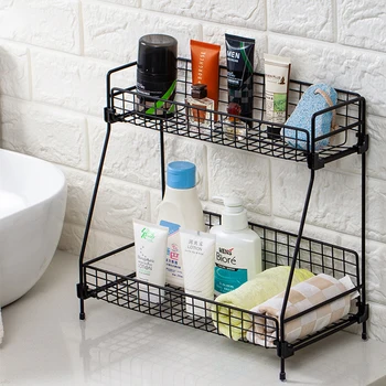 

Iron Storage Shelf rack for Kitchen storage rack bathroom organizer Double Layer Assembly Cosmetic bathroom Shelf Storage basket