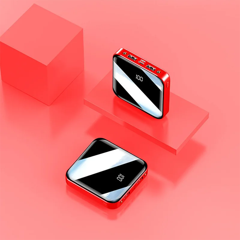 Mini Power Bank 20000mAh For iPhone Xiaomi Powerbank Pover Bank Charger Dual Usb external Battery Poverbank Portable charger - Цвет: Красный