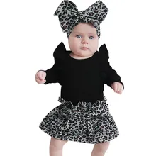 Newborn Baby Girl Clothes Set Bodysuits Tops+Leopard Skirt+Bow Headband New Born Baby Girl Outfit Cotton Toddler Kids Clothing