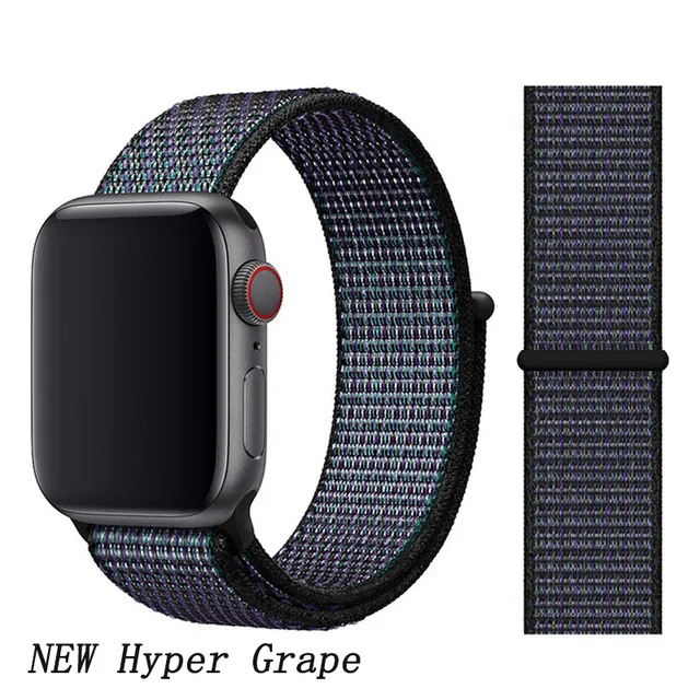 NEW Hyper Grape Ремешок для наручных часов Apple Watch Series 5/4/3/2/1 38 мм 42 мм мягкий нейлон дышащий сменный ремешок Спортивные петли для наручных часов iwatch серии 40 мм 44 мм - Цвет ремешка: NEW Hyper Grape