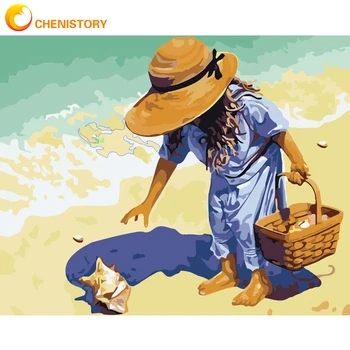

CHENISTORY 60x75cm Frame Diy Painting By Numbers Kits For Adults Children Pick Up Shells Figure Picture By Numbers Diy Craft Art