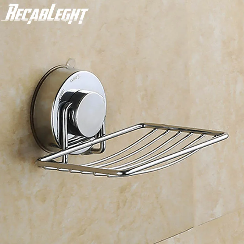 Recableght Suction Cup Soap Holder Drain Stainless Steel Wall-Mounted Soap Dish Shower Box Dish  Punch-Free Bathroom Accessories