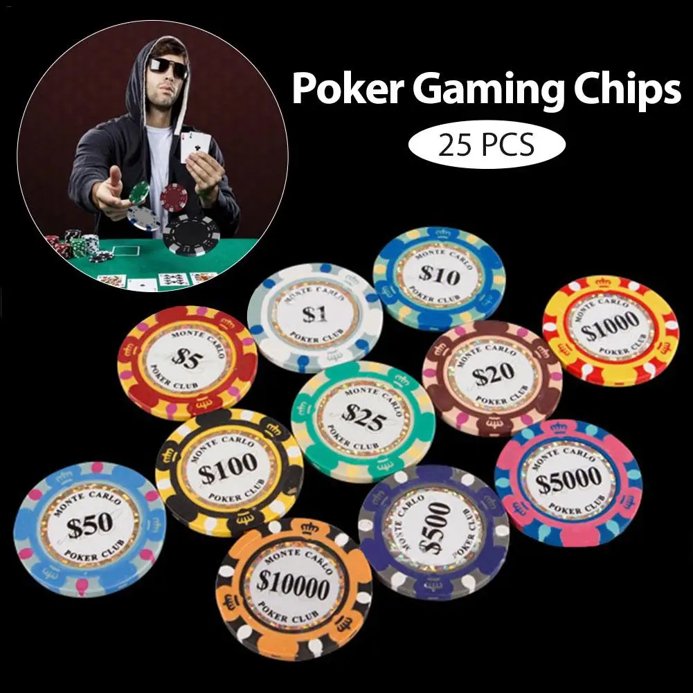 25PCS Poker Gaming Chips Entertainment Dollar Coins 14g Printing for Gaming Tokens Plastic Coins Poker Chips Set