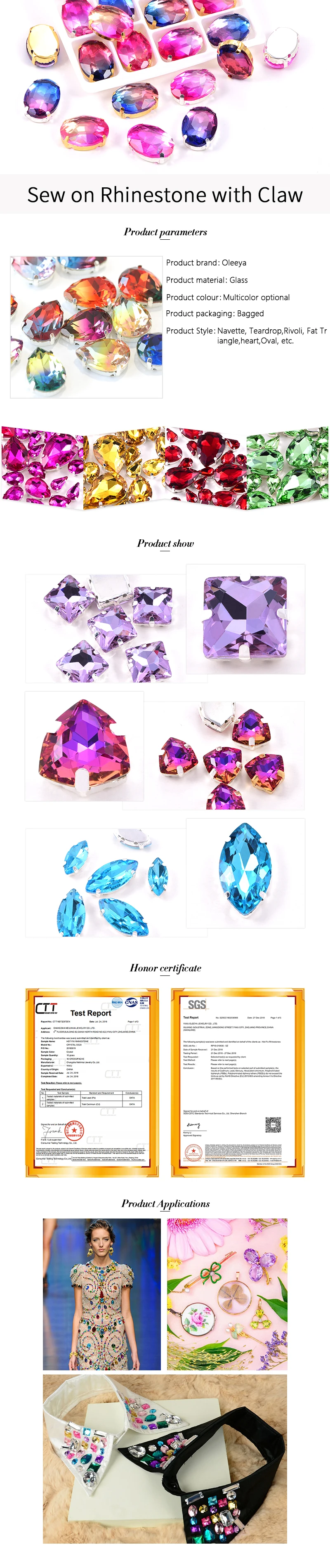 Oleeya sew on claw rhinestones