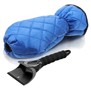 

Ice Scraper Mitt for Car Windshield Snow Scraper Glove Waterproof Snow Remover Lined of Thick Fleece Blue