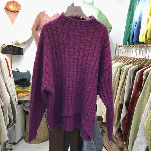 Водолазка, женский свитер, новинка, зимний свободный толстый свитер, женский свитер с длинным рукавом, джемпер, женские пуловеры для студентов - Цвет: Фуксия