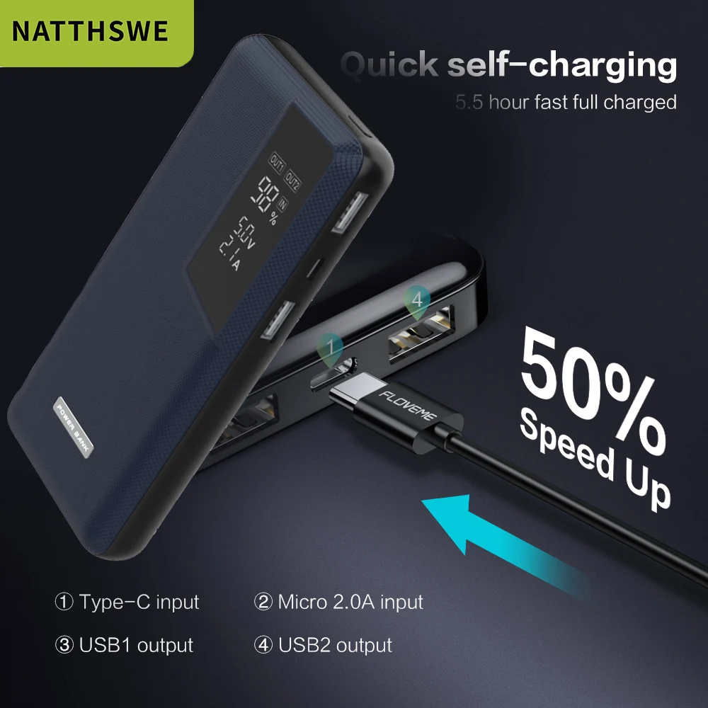 

NATTHSWE 16000mAh Charger Power Bank External Battery Powerbank For iPhone11 X Samsung huawei