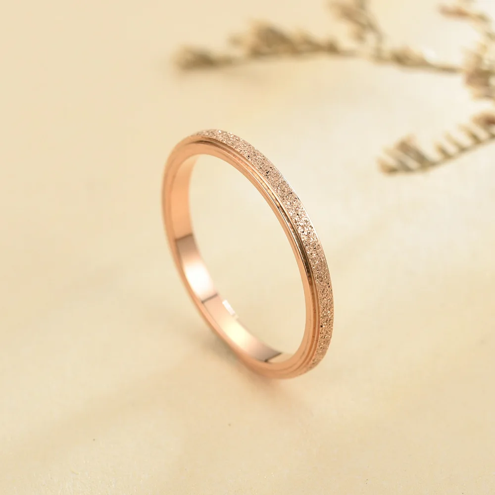 2mm Frosted Rings for Women Small Mini Rose Gold Color Stainless Steel US size 3 4 5 6 7 8 9 10