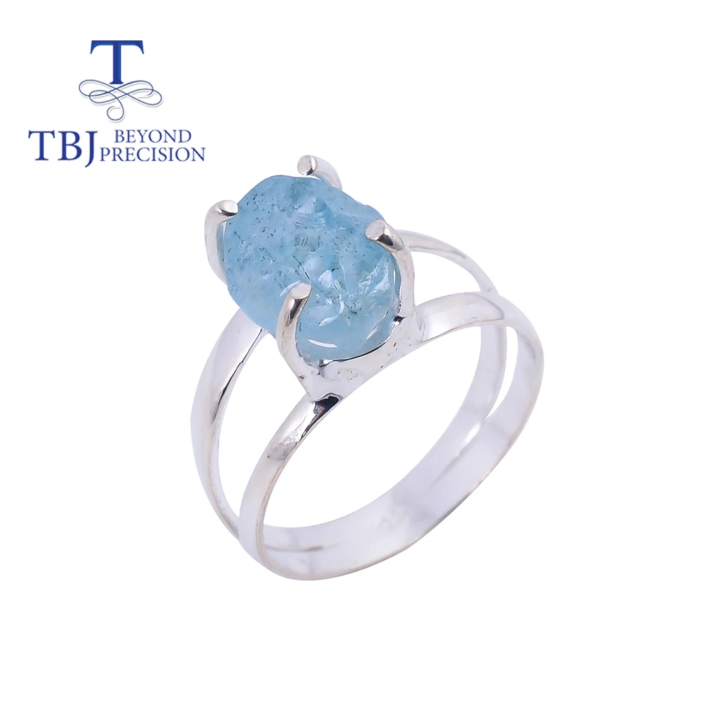 

TBJ,New handmade natural aquamarine rough gemstone Ring 925 sterling silver simple design Fine jewelry