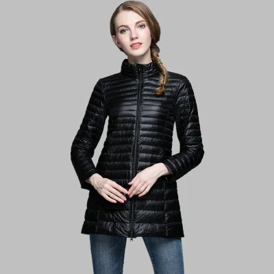 Black Размера плюс 4XL 8 цветов Для женщин Повседневное Сверхлегкий пуховик с 90% пух 10% перо Повседневное Для женщин зимнее длинное пальто куртка - Цвет: Black