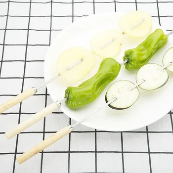 

100pcs Stainless Steel Barbecue BBQ Stick with Wood Handle 33cm Long Flat or Round