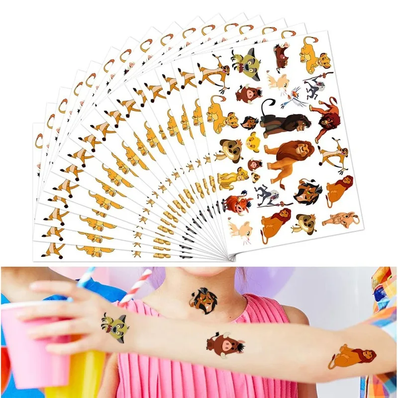 Tatuaje temporal del Rey León para niños y niñas, pegatina de Simba de Disney, Pumba, 1 unidad, decoración de la piel, juguetes de dibujos animados, regalos de Navidad y cumpleaños