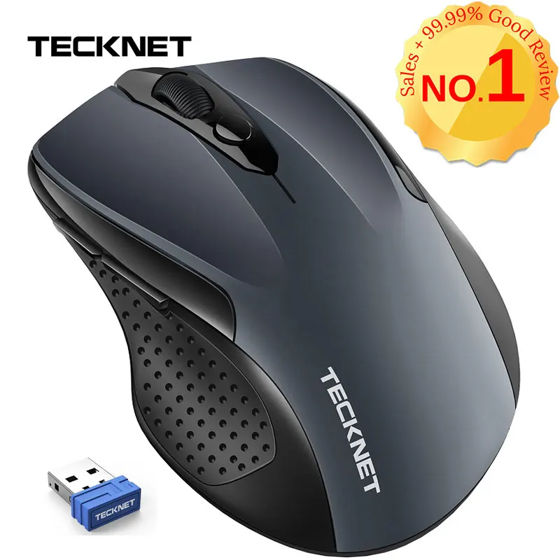 

TeckNet Pro 2.4GHz Wireless Mouse Nano Receiver Ergonomic Mice 6 Buttons 2400DPI 5 Adjustment Levels for Computer Laptop Desktop