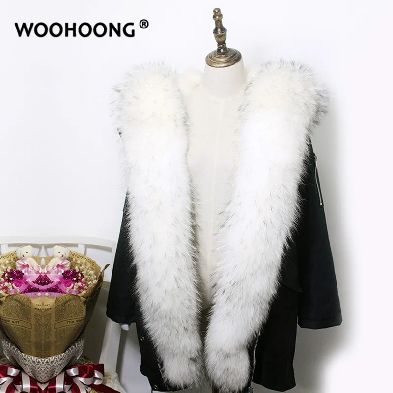 

Winter New Real Fur Coat Natural Raccoon Parka Coat Woman Fashion Luxury Big Raccoon Fur Collar Thick Warmth Streetwear