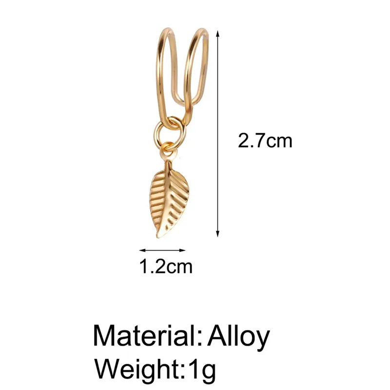 Woozu Горячая C Форма клипсы уха манжеты золотой лист уха клип серьги для женщин без Имитация пирсинга серьги, Надеваемые На ушной хрящ