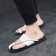 Г. Летние новые стильные вьетнамки из натуральной кожи; удобные повседневные мужские вьетнамки на резиновой подошве; сандалии