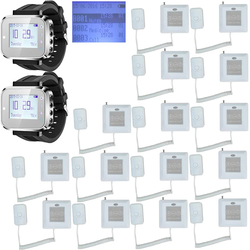 2 watch 15 button Система управления очередью для больницы, беспроводная аварийная пейджер, кнопка вызова медсестры+ Система вызова медсестры, дисплей - Цвет: 2 watch 15 button