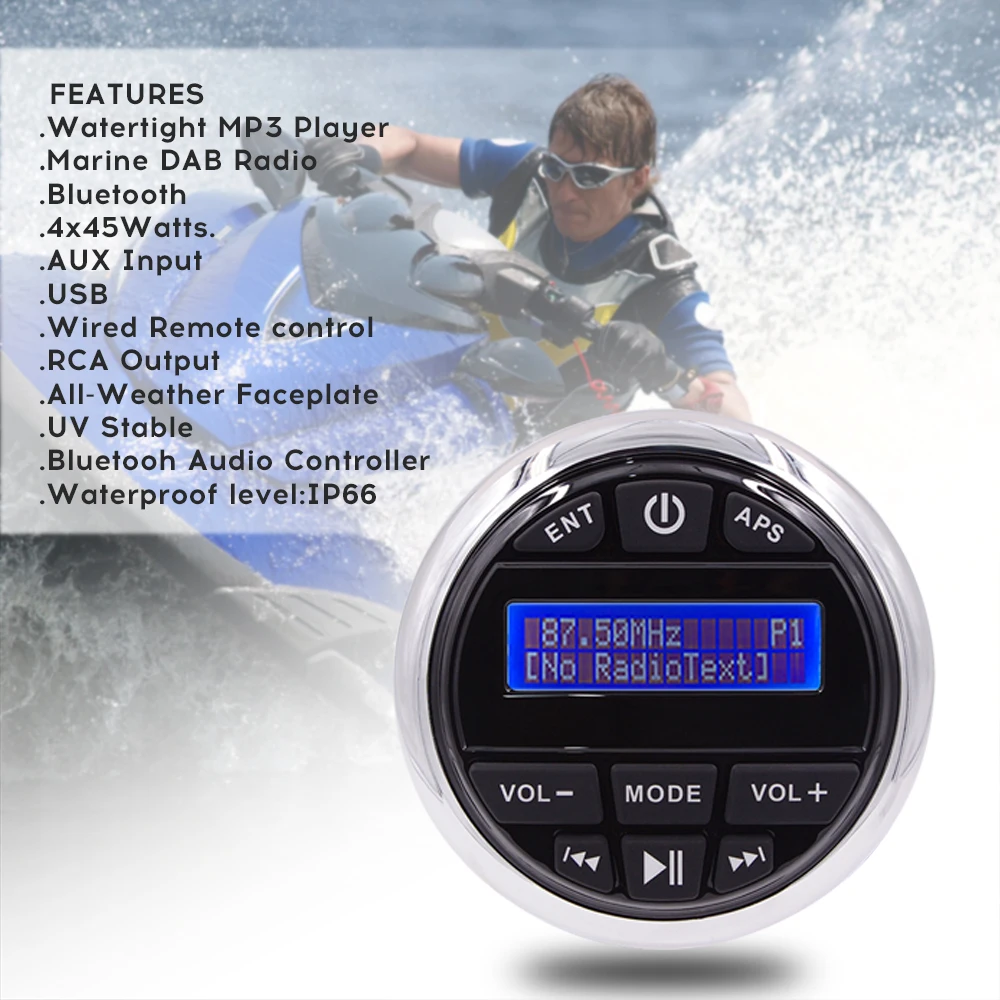 Guzare Bluetooth мотоцикл Лодка AM/FM радио Водонепроницаемый морской аудио MP3 плеер стерео