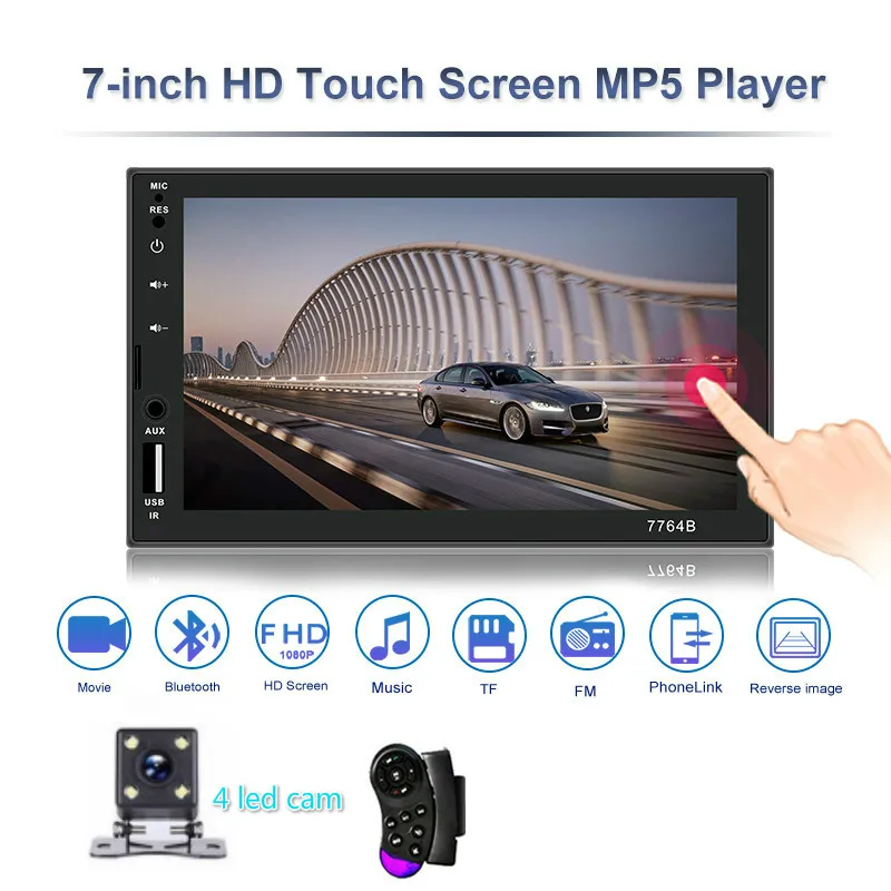 4 LED CAM MP 5 автомобильное радио Bluetooth 7 дюймов сенсорный Mirrorlink Android плеер камера заднего вида 2 Din Hands Free Авторадио din - Цвет: 4 LED CAM