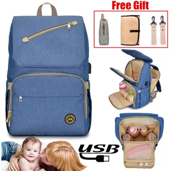 

USB Interface Nappy Backpack Bag Mummy Large Capacity Stroller Bag Mom Baby Multi-function Waterproof Outdoor Travel Diaper Bags