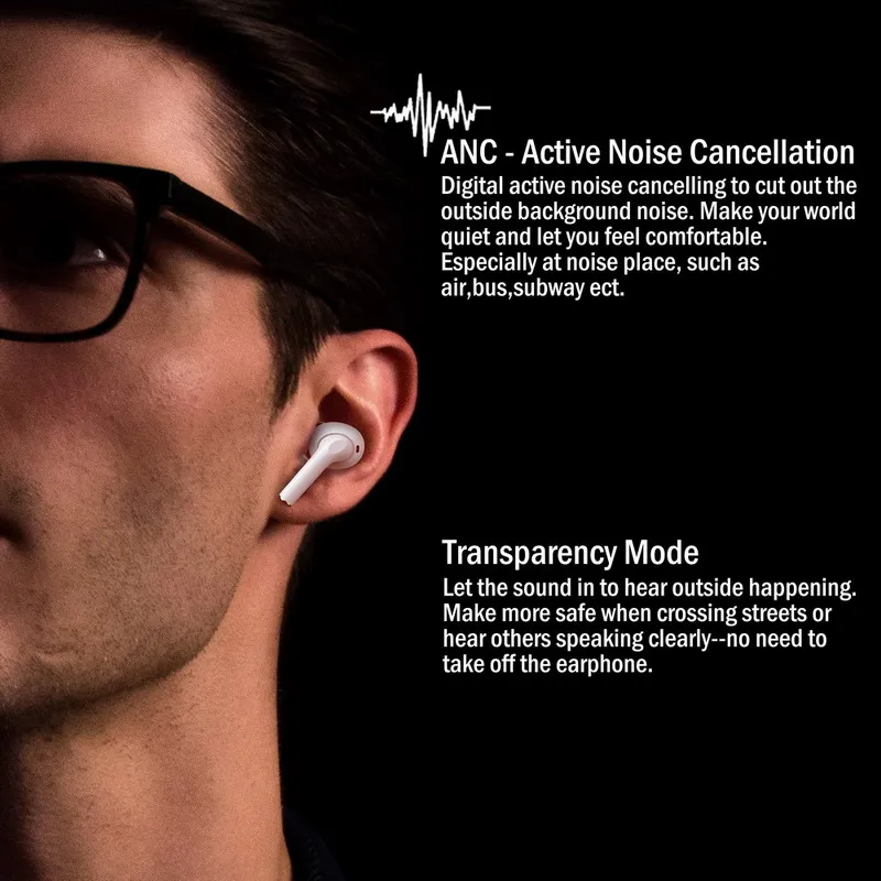 TWS ANC True Wireless Active Noise Canceling Earphones,TENNMAK PRO-ANC Bluetooth Earbuds, 30Hrs Play Time,Wireless Charge 2