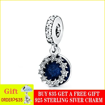 

2019 Autumn 925 Sterling Silver Inspirational Stars & Blue Enamel Dangle Charms fit Original Pandora Bracelets Women DIY Jewelry