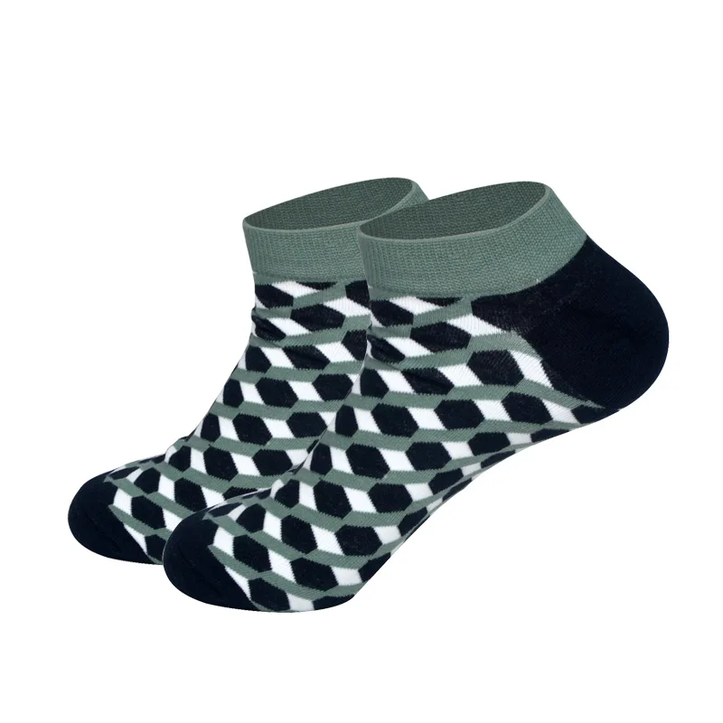 LIONZONE мужские деловые невидимые носки-лодочки, геометрические треугольные ромбовидные прямоугольные черные носки с квадратным блоком, EUR40-46 - Цвет: Dark Green