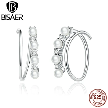 

BISAER Simple Geometry 925 Sterling Silver Clear CZ Forever Circle Earrings Round Stud Earrings for Women Fashion Earrings 2020