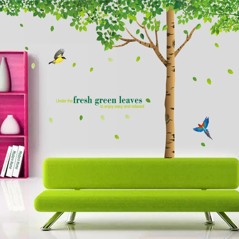 Giant Tree Green Leaves Large Branch Wall Decals Removable PVC Stickers for Living Room Bedroom Bedside Decoration Murals | Дом и сад