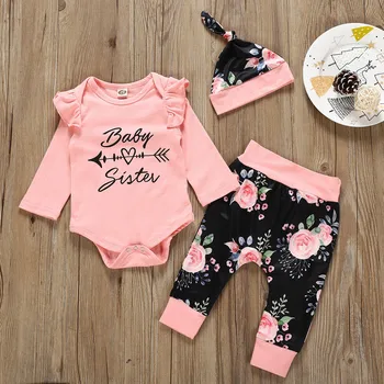 

3PCS Set Newborn Baby Girl Clothes 2020 Summer Letter Baby And Sister Tops+Floral Pants+Headband Winter Infant Baby Girl Outfits