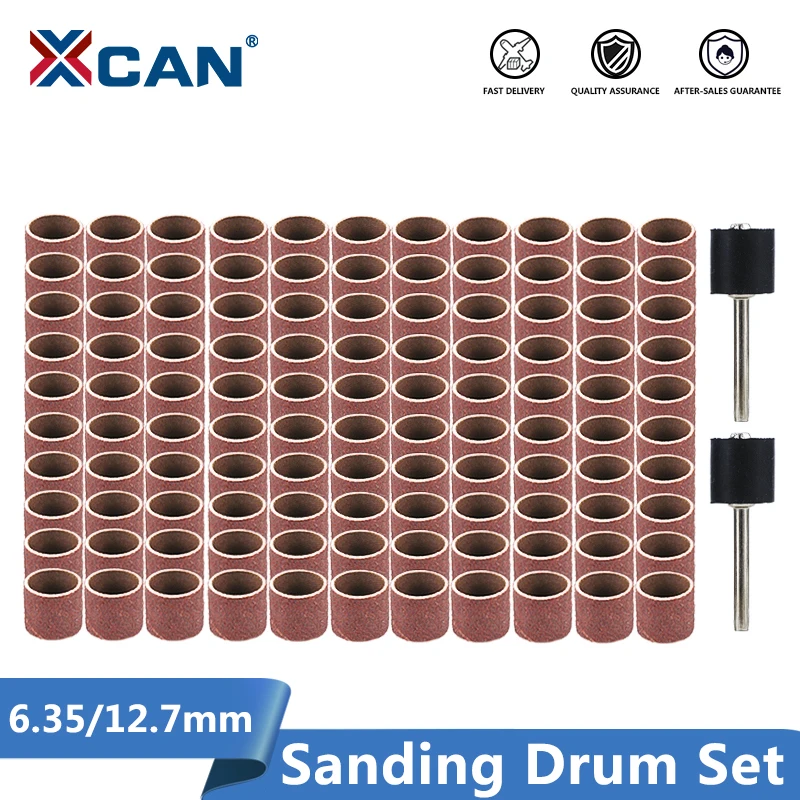 XCAN Sanding Drum Set #80#100#120 Grit with 6.35mm 12.7mm Sanding Mandrel for Dremel Rotary Tools Abrasive Tools Sanding Bands 100pcs 6 35mm drum sanding kit 100 grit sanding disc nail drill rotary tools sanding bands for dremel rotary tools accessories