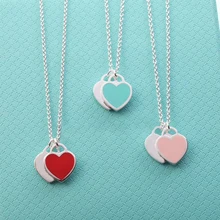 

CARLIDANA 2022 Double Heart Enamel Pendant Necklace Stainless Steel Love Charm Necklace Luxury Jewelry for Women Valentines Gift