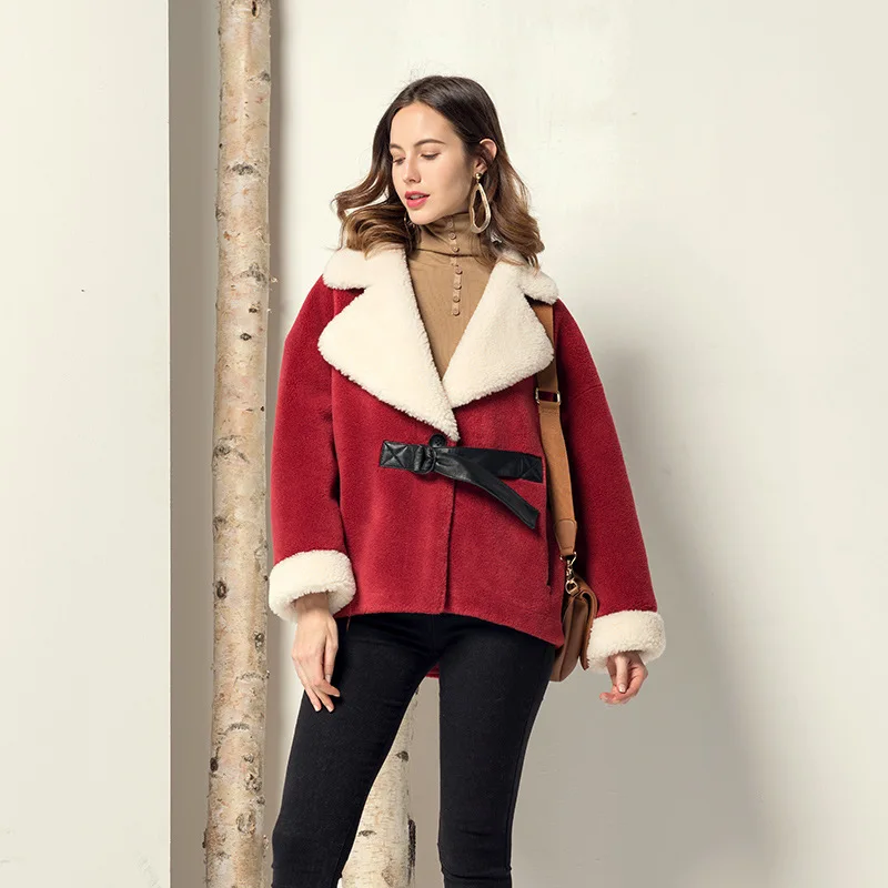 

2019 Wool Coat Women Winter Sheep Shearing Jacket Korean Plus Size Wool Fur Coats Female Outerwear Manteau Femme Hiver F9605