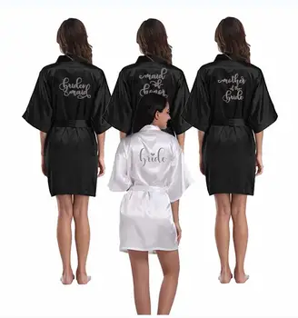 

new bride bridesmaid robe with white black letters mother sister of the bride wedding gift bathrobe kimono satin robes