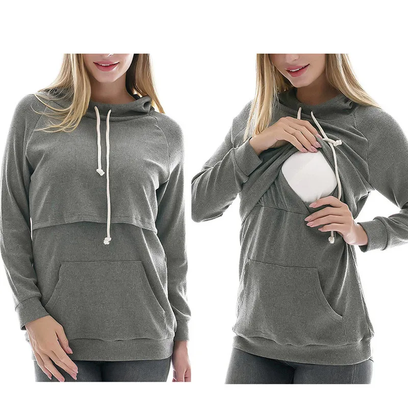 Telotuny Women Pregnant Maternity Nursing Breastfeeding Top Cotton Patchwork Drawstring T-Shirt Cotton Maternity Nursing Top