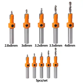 

5pcs set 2.8/3/3.2/3.5/4 mm*8mm Woodworking Countersunk Drill Cone Drill Adjustable Counterbore Drill Bit Set