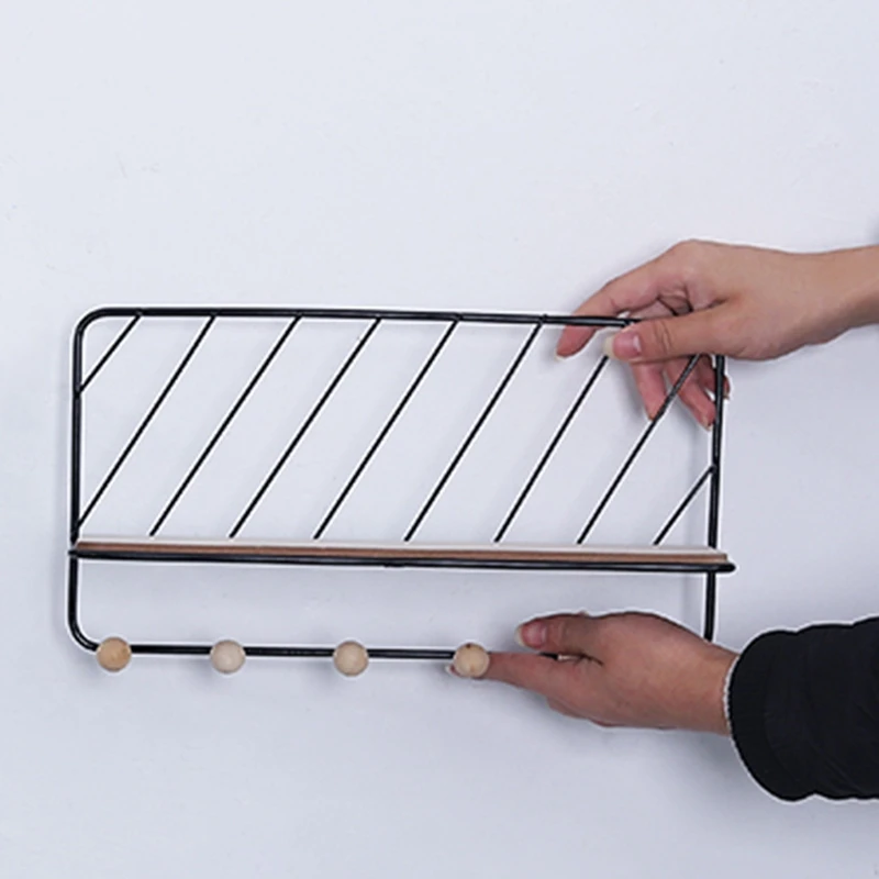 Fashion-Creative Simple Nordic Wrought Iron Grid Wall Shelf Ornaments Home Wall Hook Wall Mounted Storage Rack Decoration Housek