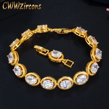 

CWWZircons Glitter Indian Yellow Gold Color Round Cubic Zirconia Women Party Bracelet Fashion Jewelry for Wedding Brides CB214
