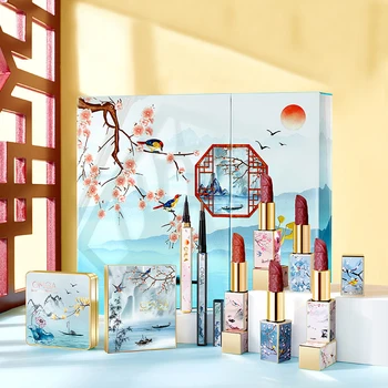 

Chinese Style Music Makeup Set Gift Box Carved Lipstick Air Cushion Powder Pearly Eye Shadow Palette Eyeliner Women's Best Gifts