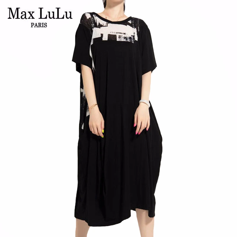 Max LuLu европейский стиль моды 2020 летние женские черные платья женское Хлопковое