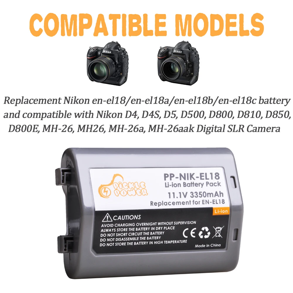 nikon en-el18 en-el18a en-el18b en-el18c D4 D4S D5 D500 D800 D810 D850 D800E MH-26 MH26 MH-26a MH-26aak Digital SLR Camera rechargeable lithium-ion battery