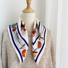 

53cm Square Satin Scarf Mulberry Silk Kerchief Plain Crepe Cartoon Printing Horse Natural Silk Office Lady Fashion Accessories