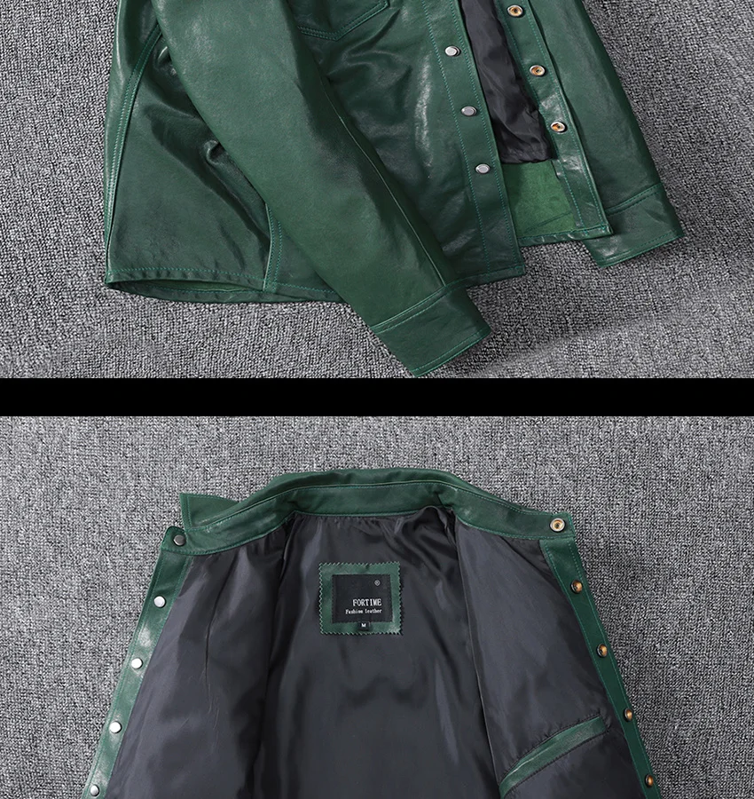 men's genuine leather coats & jackets Fashion Leather Jacket Men Slim Green Real Sheepskin Coat Motorcycle Korean Style Men Clothing Jacket Blouson Cuir Homme WPY3671 leather sheepskin jacket