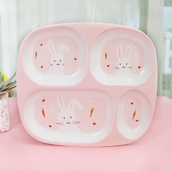 

Healthy Bamboo Fiber Children's Tableware Weekend Home Dinnerware Set for Kids Cute Cartoon Divide Grid Plates and Bowls