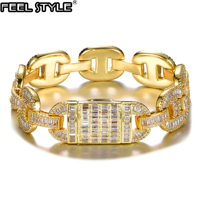 Хип хоп 17 мм тяжелый рок замок застежка Iced Out AAA Bling CZ кубический цирконий браслеты