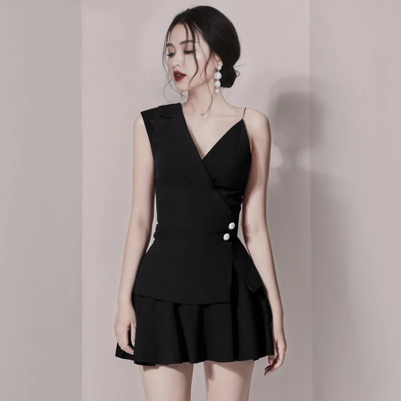 

Camisole Formal One-piece Dress 2019 Spring And Autumn New Style Elegant Non-symmetrical Strap CHIC Daily Life V-neck Dress Wome