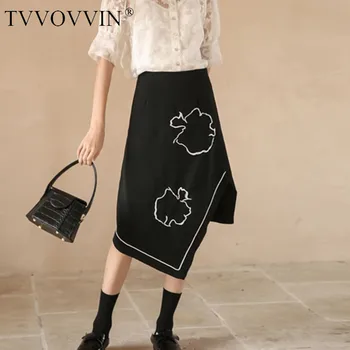 

Loose Sense of Design Irregular Clouds Embroidery Vintage High Waist Black Skirt 2020 Spring Fashion French Women Skirt DMY4028