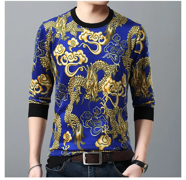 GAAJ sweater men autumn winter warm pullover knitted long sleeve male thick mens sweaters hip hop dragon blue black man sweter